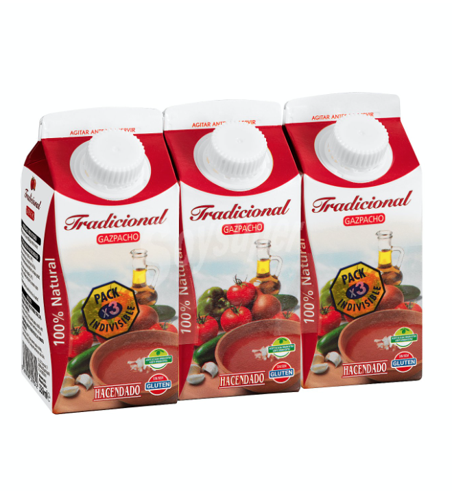 Ensalada de lechuga y espinacas con dorada a la plancha y 1 tetrabrik mini de gazpacho en conserva.